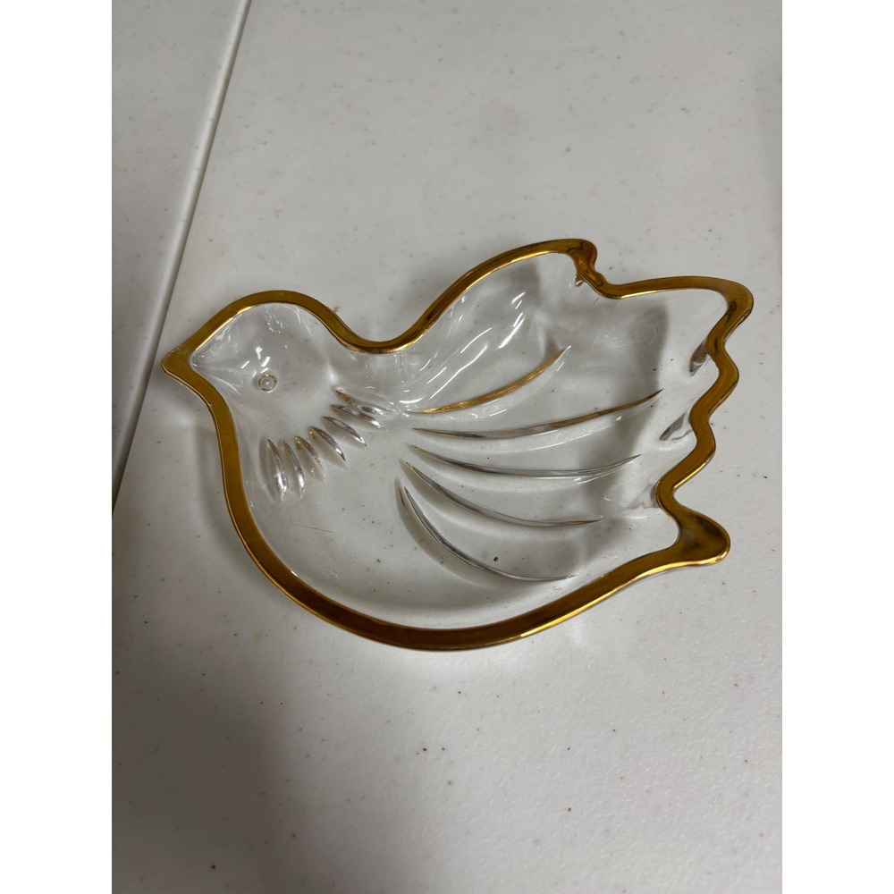 Mikasa Golden Dove Glass Trinket Dish Gold Trimmed Bird‎ Sweet Dish WX030/502